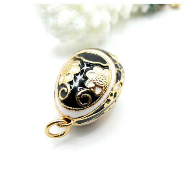Pendentif Oeuf Résine Émaillée 28mm – Laiton Doré à l'Or Fin 18K