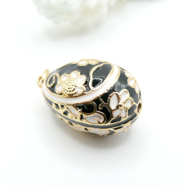 Pendentif Oeuf Résine Émaillée 28mm – Laiton Doré à l'Or Fin 18K