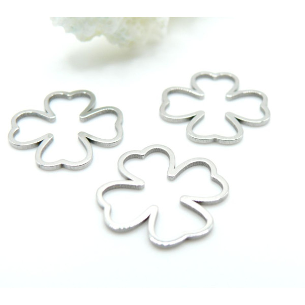 Pendentifs Connecteurs Trèfle 12 mm – Acier Inoxydable 304 Argenté
