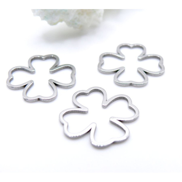 Pendentifs Connecteurs Trèfle 12 mm – Acier Inoxydable 304 Argenté