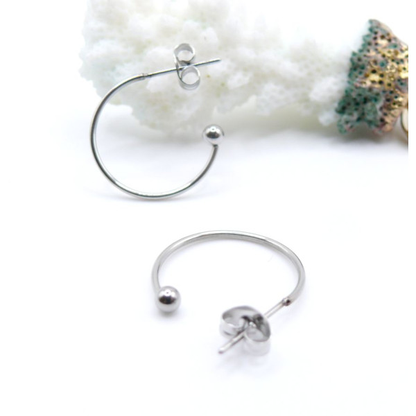 Boucles d’oreilles Puce Créoles 20mm avec Embouts – Acier Inoxydable