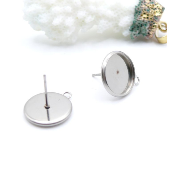 Supports de Boucles d’ Oreilles Puces avec Attache pour Cabochon 10 mm – Acier Inoxydable 316 Argenté