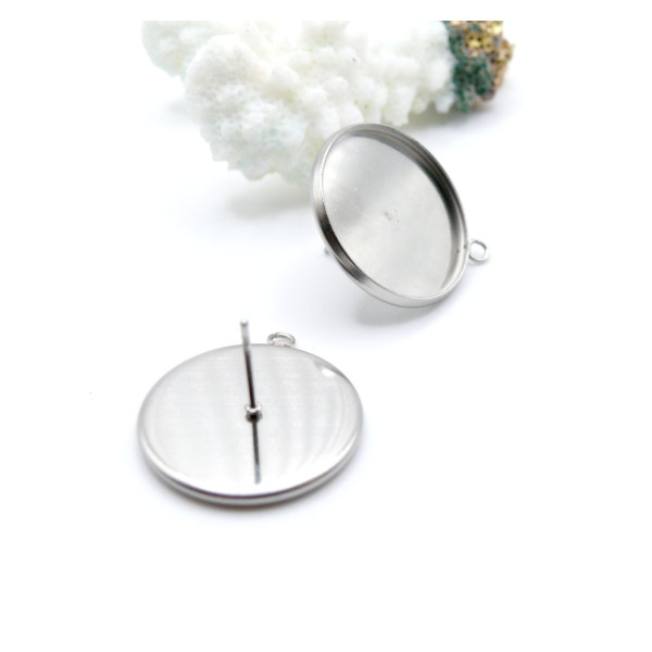 Supports de Boucles d’Oreilles Puces avec Attache pour Cabochon 16 mm – Acier Inoxydable 316 Argenté