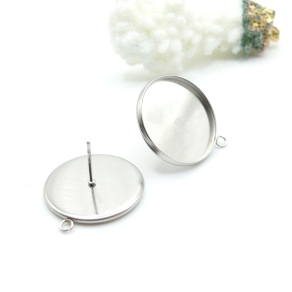 Supports de Boucles d’Oreilles Puces avec Attache pour Cabochon 16 mm – Acier Inoxydable 316 Argenté