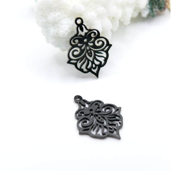 Pendentifs Arabesque 17 mm – Acier inoxydable 304, finition NOIR