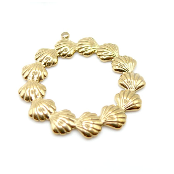 Pendentif Couronne Coquille Saint Jacques 3.7x3.5cm – Acier Inoxydable 304 Doré 18K