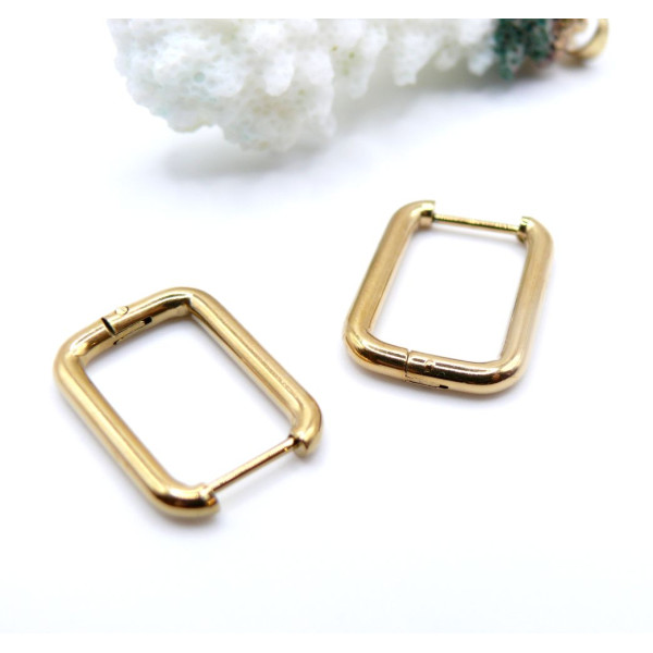 Créoles Ovale Rectangle 21mm – Acier Inoxydable 304 Doré à l'or fin 18K