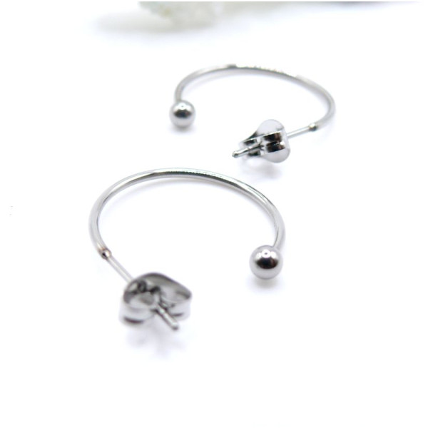 Boucles d’oreilles Puce Créoles 18mm avec Embouts – Acier Inoxydable Argenté