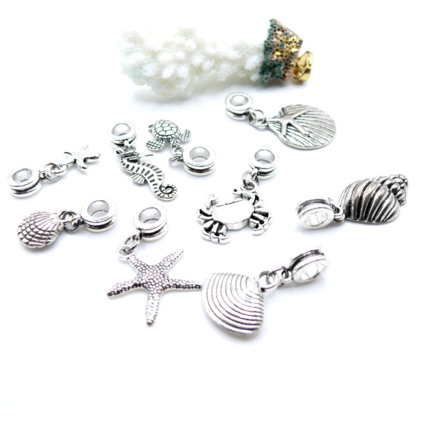 Pendentifs avec Bélière Thème Marin (Coquillage, Crabe, etc.) – Métal Finition Argent Antique
