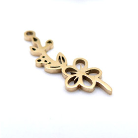 Pendentif Fleur sur tige 20mm, symbole mois de Mai, Acier Inoxydable 304 Doré