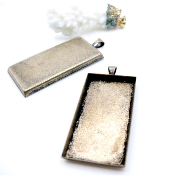 Supports de Pendentif Rectangle 25x50mm, attache triangle – Laiton Bronze
