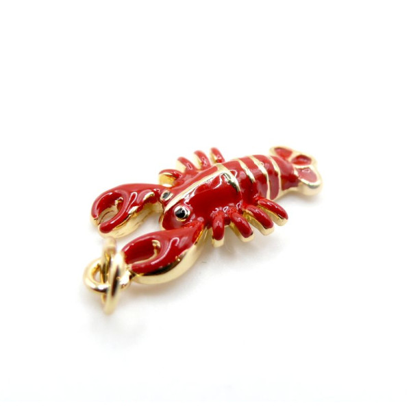 Pendentif Homard en résine émaillée avec anneau – Laiton Doré à l’or fin 18K
