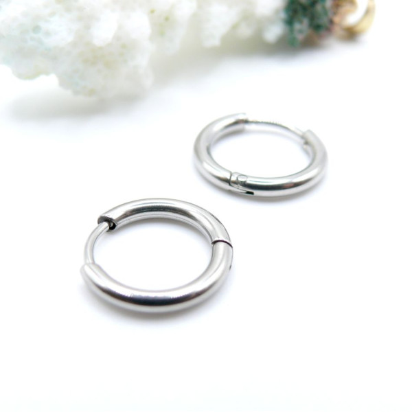 Créoles Rondes 14 mm – Épaisseur 2 mm – Acier Inoxydable 316 – Finition Argentée