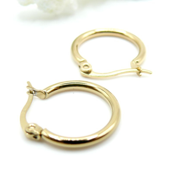 Créoles Rondes 15 x 2 mm – Acier Inoxydable 304 Doré à l’Or Fin 18K, Placage IONIQUE