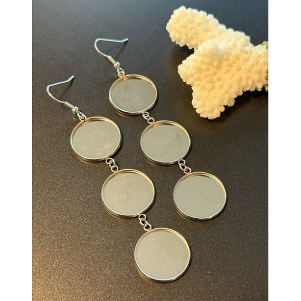 Supports de Boucles d’Oreilles Crochet Triple Cabochon 16 mm – Acier Inoxydable 304 Argenté