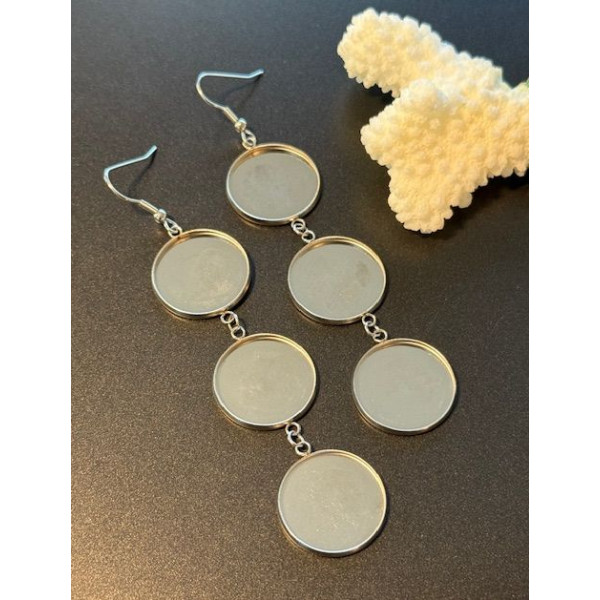 Supports de Boucles d’Oreilles Crochet Triple Cabochon 20 mm – Acier Inoxydable 304 Argenté