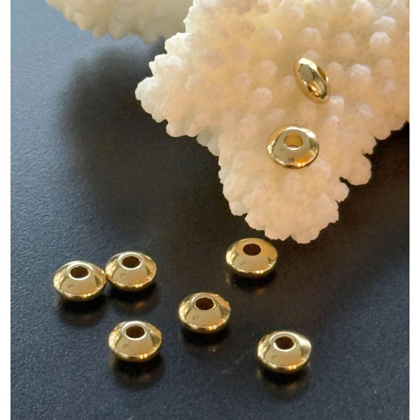 H11E46009G – Lot de 10 ou 20 Perles intercalaires Rondelles 6x3mm – Acier Inoxydable 304 Doré à l'or fin 24K