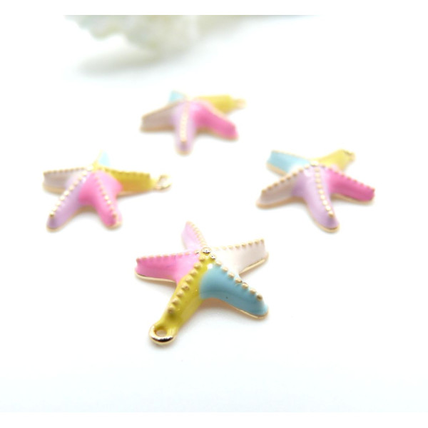 Pendentif Étoile de mer 14mm en résine émaillée Multicolore– Laiton Doré à l’or fin 18K