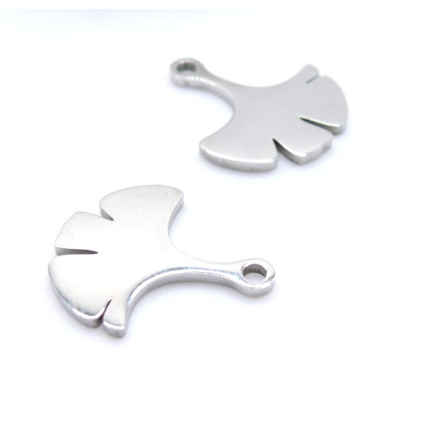 Pendentifs Feuille de Ginkgo 15 mm – Acier Inoxydable Argenté