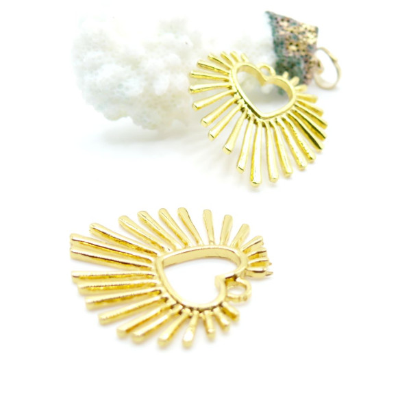 Pendentifs Cœur Soleil 28 mm – Laiton Doré