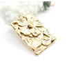 Pendentif Rectangle texturé avec Fleurs 18 mm – Acier Inoxydable 304 Doré à l’or fin 18K, PVD