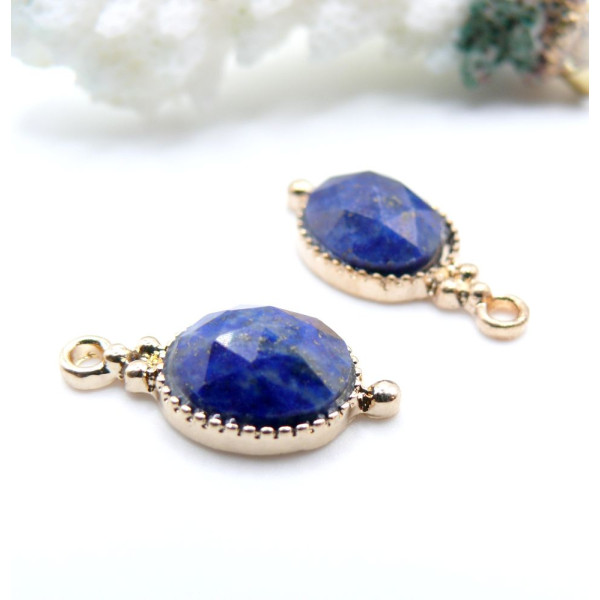 Pendentif Bohème chic, Lapis lazuli facettée 20.5mm – Laiton Doré