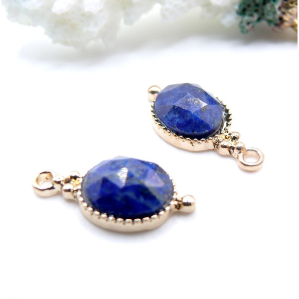 Pendentif Bohème chic, Lapis lazuli facettée 20.5mm – Laiton Doré