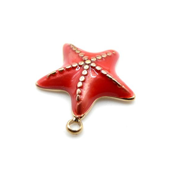 Pendentif Étoile de mer 16 mm avec résine émaillée Rouge – Acier Inoxydable 304 Doré à l’or fin 14K, PVD