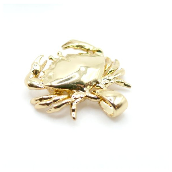 Pendentif avec bélière – Crabe 3D 17 mm – Laiton Doré à l’or fin 18K