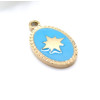 Pendentif Ovale avec étoile 15 mm en résine émaillée Bleu – Acier Inox 304 Doré à l’or fin 18K, PVD
