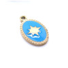 Pendentif Ovale avec étoile 15 mm en résine émaillée Bleu – Acier Inox 304 Doré à l’or fin 18K, PVD