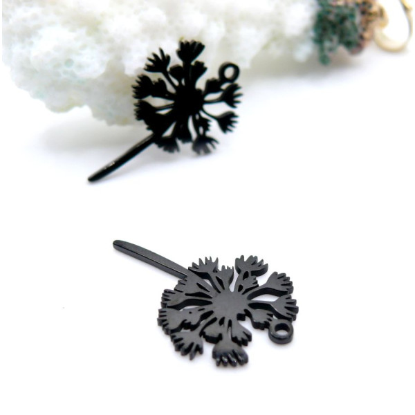 Pendentifs Fleur de Pissenlit 13x21mm – Acier Inoxydable 304 NOIR