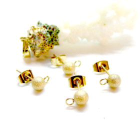 Puces Bille Stardust, poussière d'étoile 4mm avec attache, ACIER INOXYDABLE 304,  finition Doré