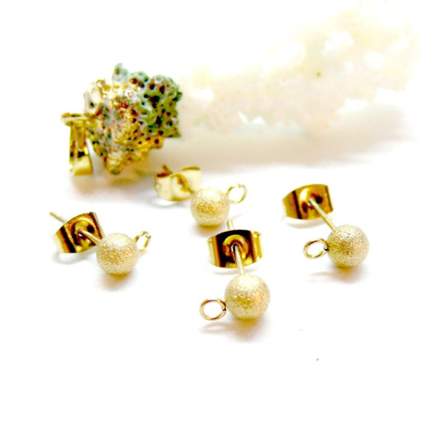 Puces Bille Stardust, poussière d'étoile 4mm avec attache, ACIER INOXYDABLE 304,  finition Doré