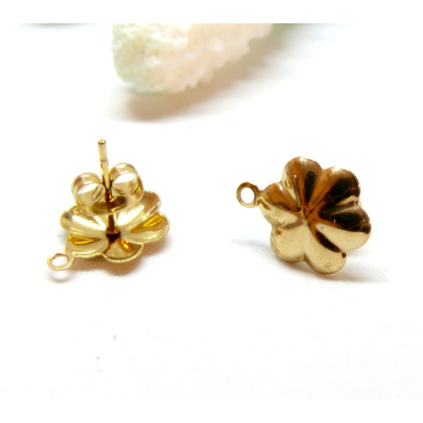 Puces Fleurs 10mm avec attache & embouts poussoirs – Acier Inoxydable 304 Doré