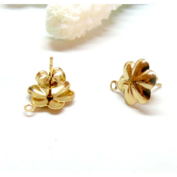 Puces Fleurs 10mm avec attache & embouts poussoirs – Acier Inoxydable 304 Doré