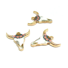 Pendentifs Buffalo Tête de Buffle Vache Boho Chic émaillé 22mm – Métal Doré