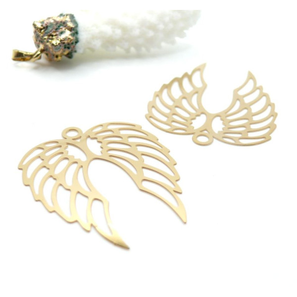Estampes Ailes d’Ange 40mm – Acier Inoxydable Doré 18K