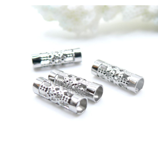 Perles Intercalaires Tube Filigrane 12x4mm – Acier Inoxydable 304 Argenté
