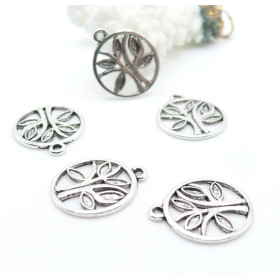 Pendentifs Arbre dans Cercle 21mm – Métal Argent Antique