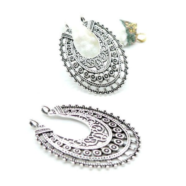 Pendentifs Connecteur Ethnique Ovale Bohème Chic Métal Argent Antique