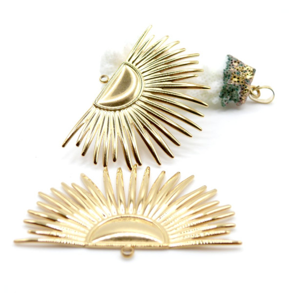 Pendentif Éventail Demi Soleil 50 mm – Acier Inoxydable 304 Doré, Placage Ionique