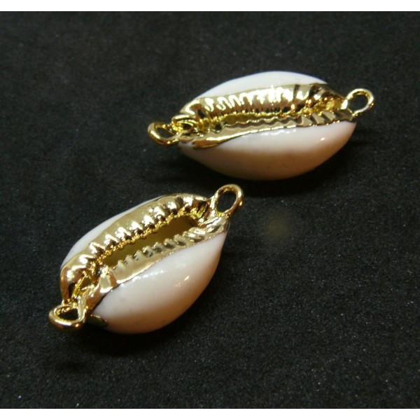 Pendentifs Connecteurs Coquillage Cauris Liseré Doré 21mm