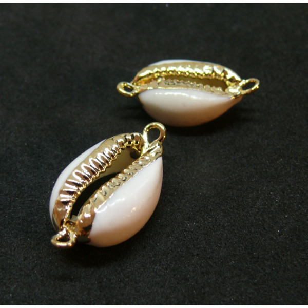 Pendentifs Connecteurs Coquillage Cauris Liseré Doré 21mm