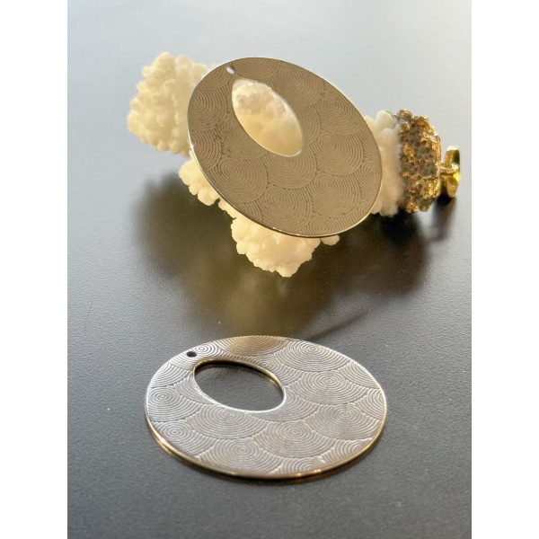 Pendentifs Cercle avec Vague 35mm – Acier Inoxydable 304 Argenté