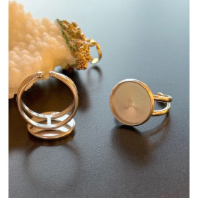 Support de Bague Ajustable pour Cabochon Rond 16 mm, Anneau Double – Acier Inoxydable 304 Argent