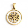 Pendentif Médaillon Nacre et Arbre 23mm – Acier Inoxydable Doré