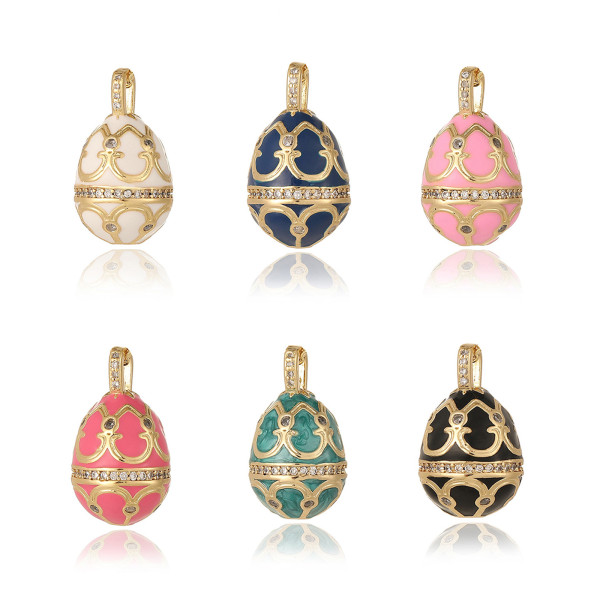 Pendentif Oeuf Résine Émaillée 23mm – Laiton Doré à l’Or Fin 18K