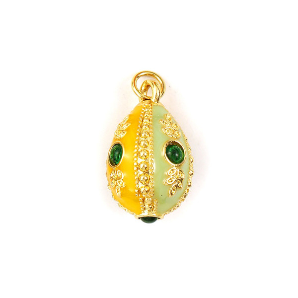 Pendentif Oeuf Résine Émaillée  et strass 24mm – Laiton Doré à l’Or Fin 18K