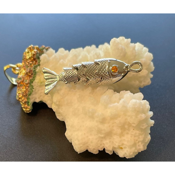 Pendentif Poisson 3D Articulé 40 mm – Cuivre Platinum
